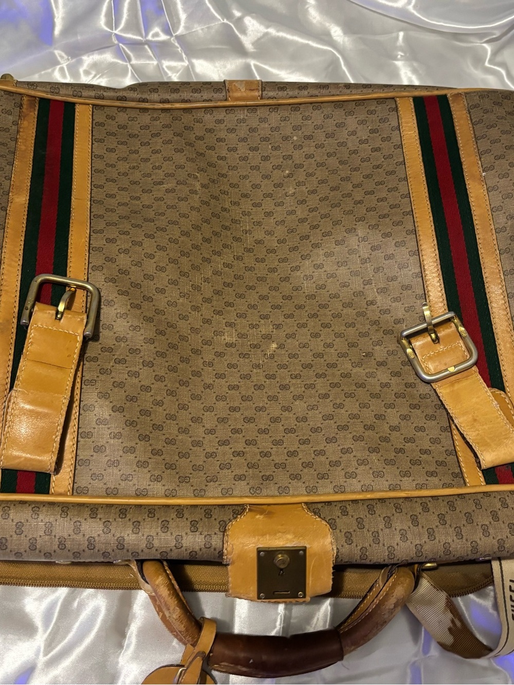 Gucci Brown Monogram Travel Brief with Green & Red Web Stripes